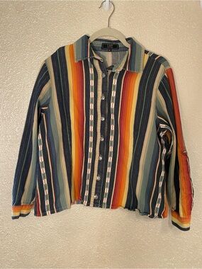 L&B Striped Button-Front Jacket in Teal, Navy, Orange & Cream